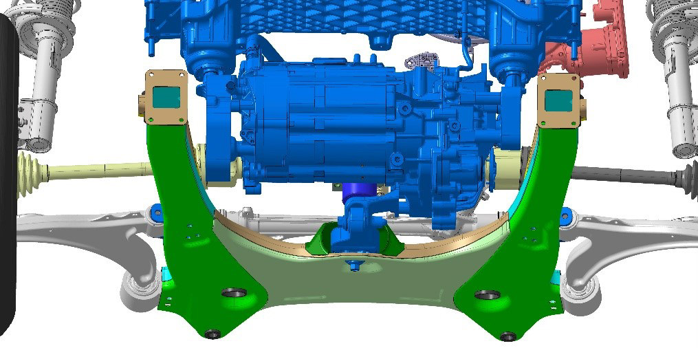 CAD-Modell von Electronic Drive Unit und Hilfsrahmen