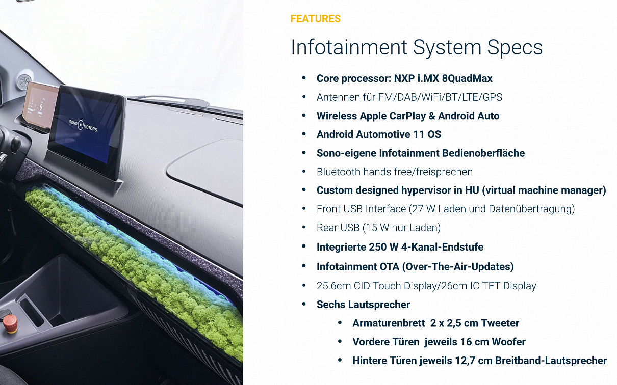 Die Spezifikationen des Infotainment-Systems